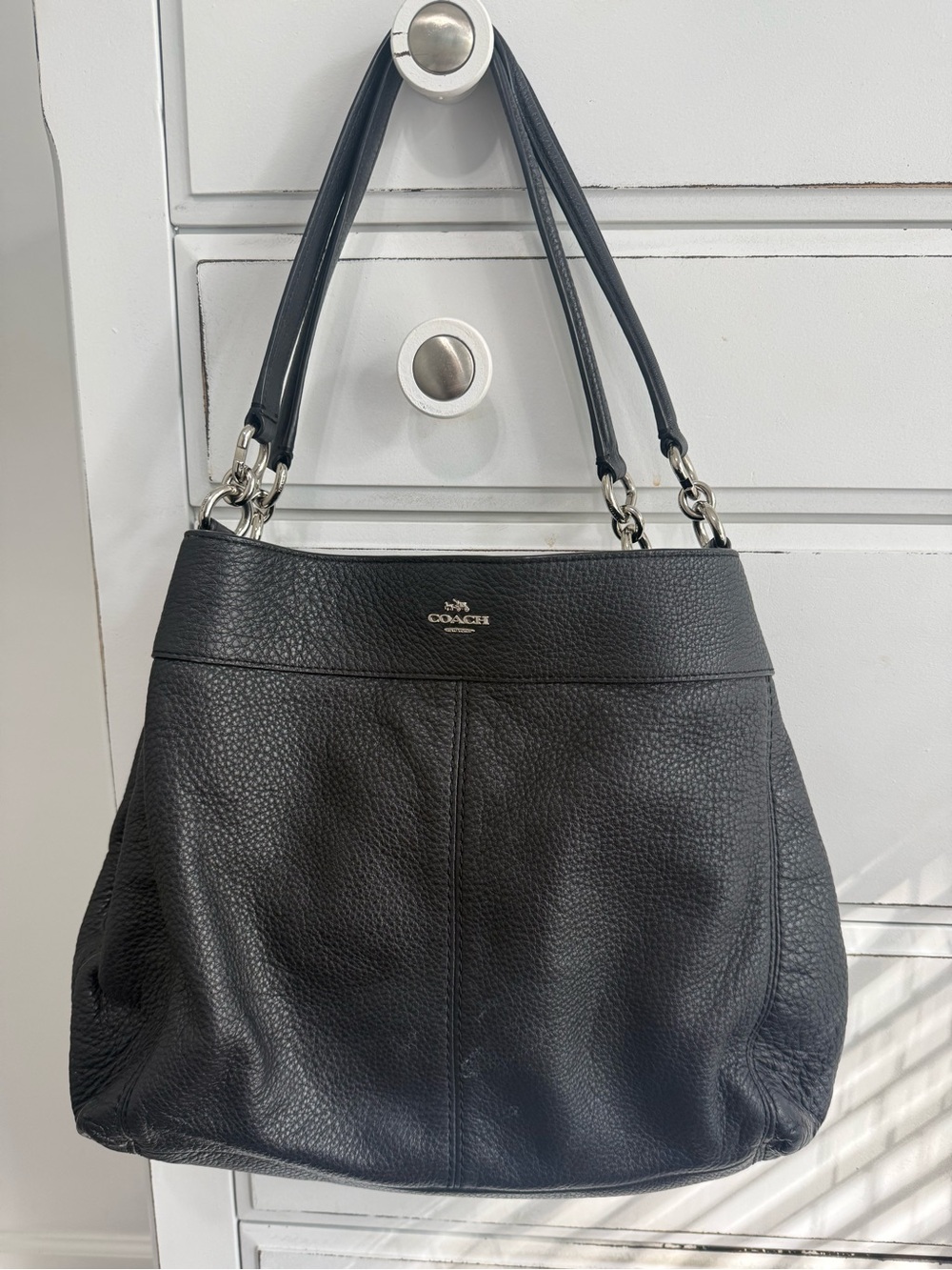 Coach Lexy Black Pebbled Leather Shoulder Bag – F57545